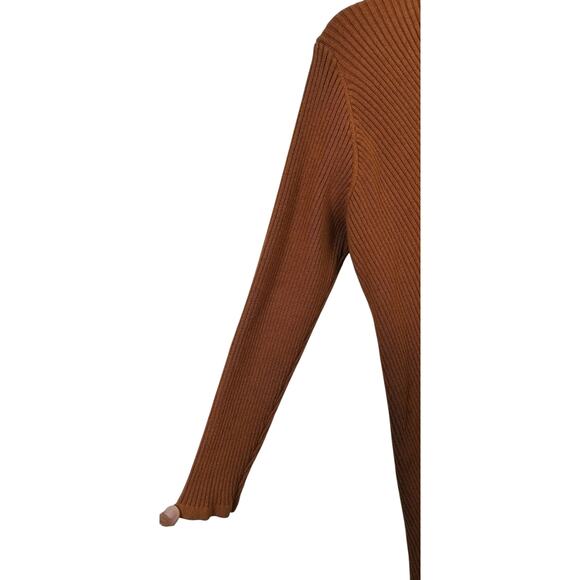 4114) Reba Brown Knit Ribbed 3/4 Sleeve V Neck Studded Sweatshirt Small - Picture 3 of 8